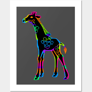 Colorful Giraffe Outline 2 Posters and Art